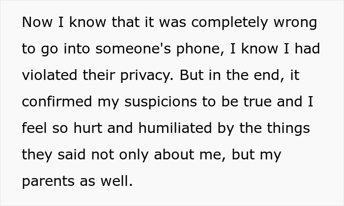 Text showing a suspicious woman trusting her gut instinct after discovering a diabolical conspiracy by her best friends.