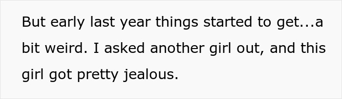 Text excerpt about a woman whose attempts to make her friend of 10 years fall in love lead to jealousy and being blocked.