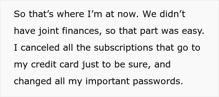 Text excerpt discussing cancelling subscriptions and changing passwords after admitting to cheating multiple times for variety.