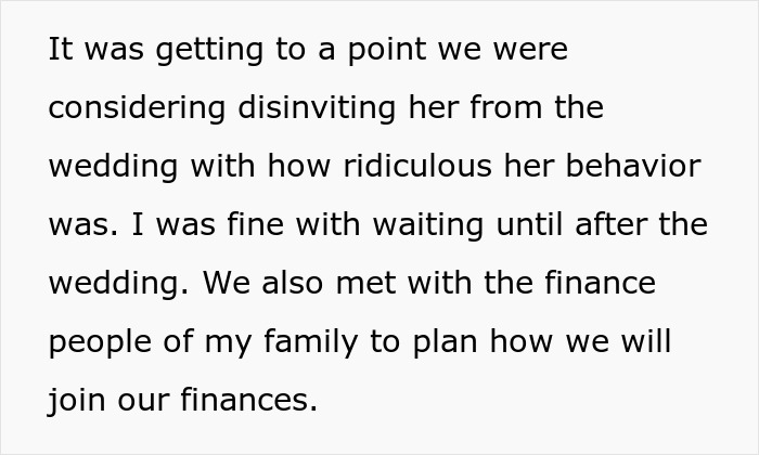Text excerpt discussing financial planning and the possibility of bankruptcy debt considerations within a family setting.
