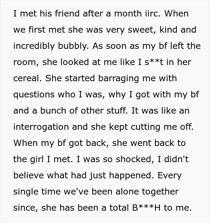 Woman tries to coexist with boyfriend&rsquo;s female friend but faces hostility and regrets starting the complicated relationship.