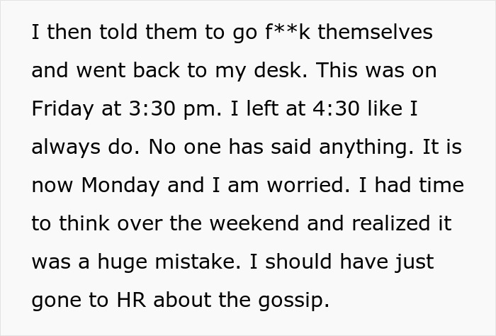 Cancer survivor at work lifts her shirt to silence rumors, now fears consequences after the bold act in the office.