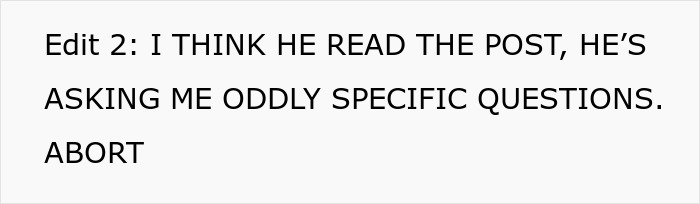 Text screenshot showing a message about someone reading a post and asking oddly specific questions after a first date abroad.