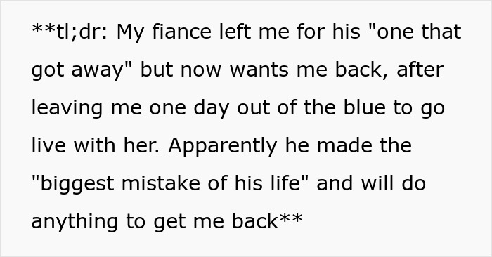 Man feeling deep regret after ditching fianc&eacute;e to chase the one that got away, seeking to make amends.