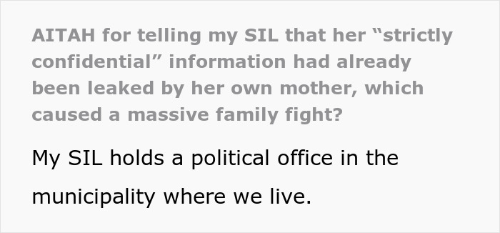 Woman Tells SIL Her Own Mom Leaked Confidential Information, Gets Scolded For Starting Family Drama