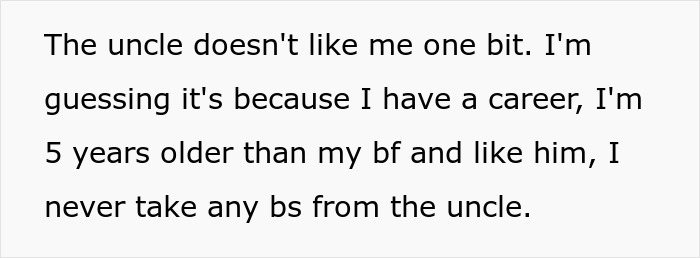 Text excerpt about a woman giving her boyfriend flowers and dealing with her sexist uncle's disapproval.