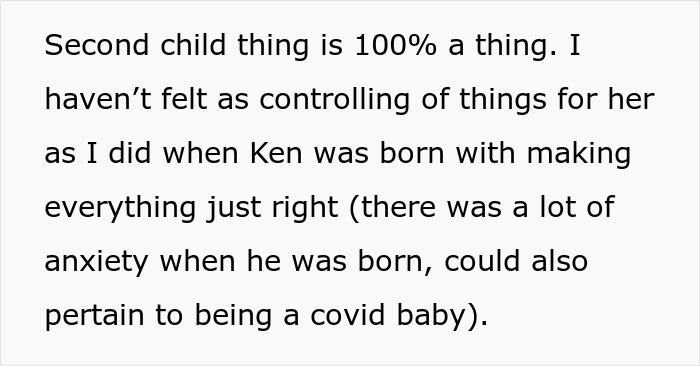 Text excerpt discussing the experience of parenting during second child's birthday and related anxiety about celebrations.