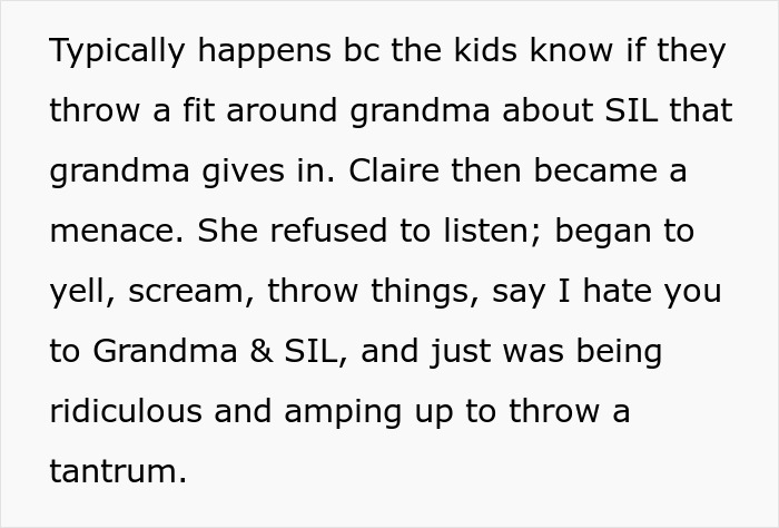 Text describing a violent niece causing harm to a 6-month-old baby while the enabler family ignores the victim to coddle the brat.