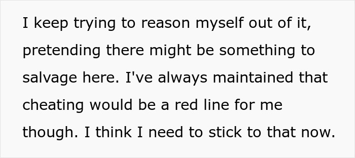 Text excerpt about a woman admitting to cheating multiple times and the impact on her relationship with her husband.