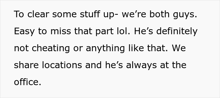 Text excerpt discussing a man claiming to be busy with work while addressing household chores and sharing locations with his partner. Text excerpt discussing a man claiming to be busy with work while addressing household chores and sharing locations with his partner.
