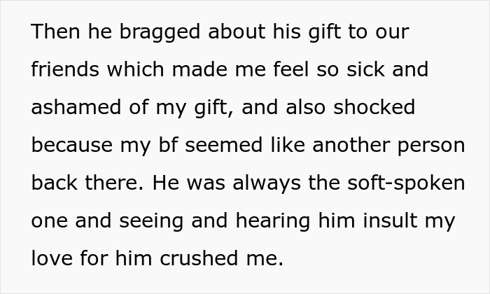 Lady Aghast After "Perfect" BF Displays His Red Flags By Mocking Her Gift In Front Of Their Friends