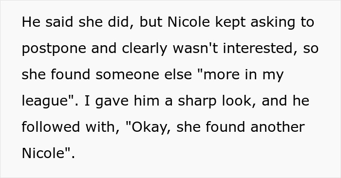 Text excerpt discussing a lady hyping up her friend to a single coworker, leading to an ambush date with a stranger.