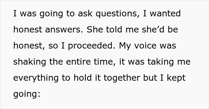 Text excerpt from a woman admitting to cheating multiple times for variety, as her husband confronts the truth.