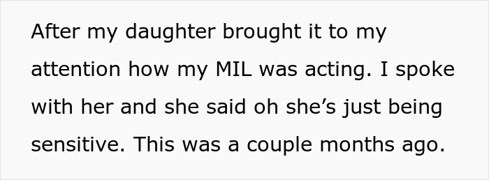 Text excerpt discussing MIL secretly DNA testing grandkid and her reaction to being confronted about it.