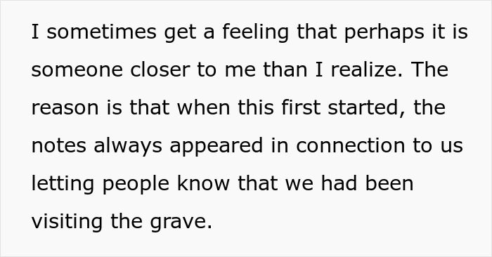 Man distressed as secret enemy vandalizes daughter's grave and leaves threatening letters near the site.