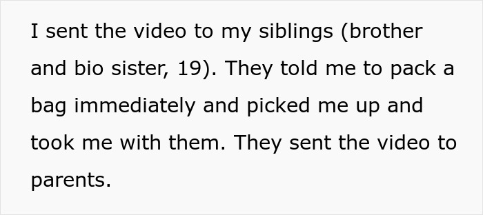 Text excerpt describing siblings sharing a video about a creepy teen cutting step-sister&rsquo;s hair and parents&rsquo; reaction.