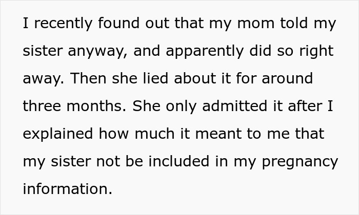Text about changing baby name secretly during pregnancy and family conflicts around sharing pregnancy news.