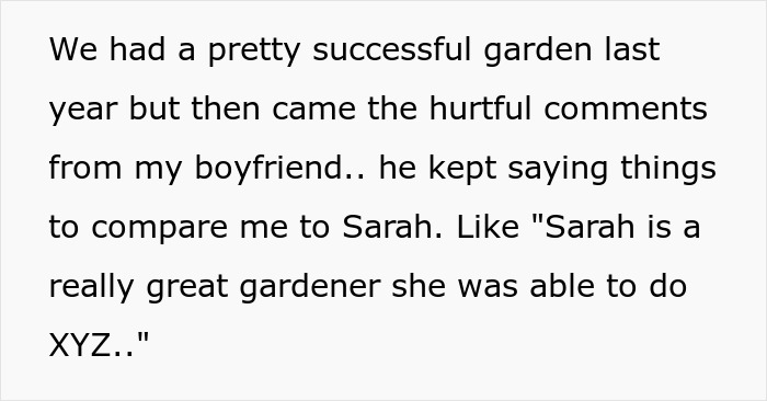 Text excerpt about a girlfriend feeling hurt as her arrogant boyfriend ruthlessly compares her to another man&rsquo;s wife.