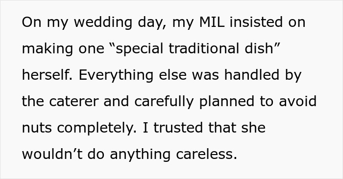MIL Puts Anaphylaxis On Wedding Menu, Adds Nuts To A “Special Dish” Despite Bride’s Severe Allergy MIL Puts Anaphylaxis On Wedding Menu, Adds Nuts To A “Special Dish” Despite Bride’s Severe Allergy