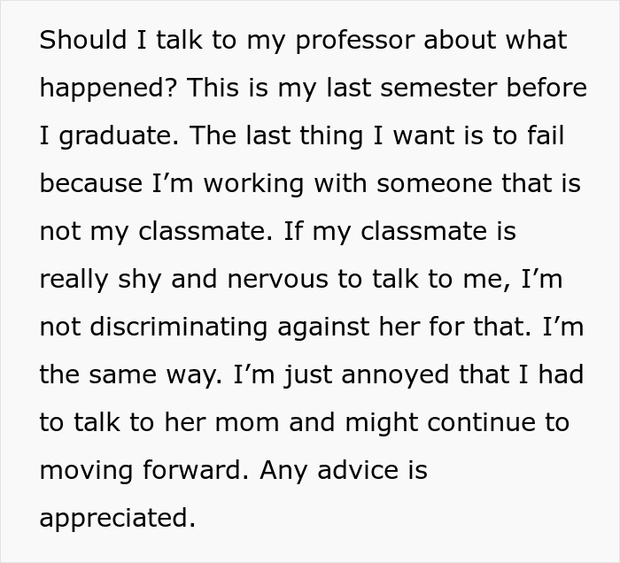 Overbearing Mother Keeps Speaking For Daughter During Partnered Project Work, Classmate At Wits End