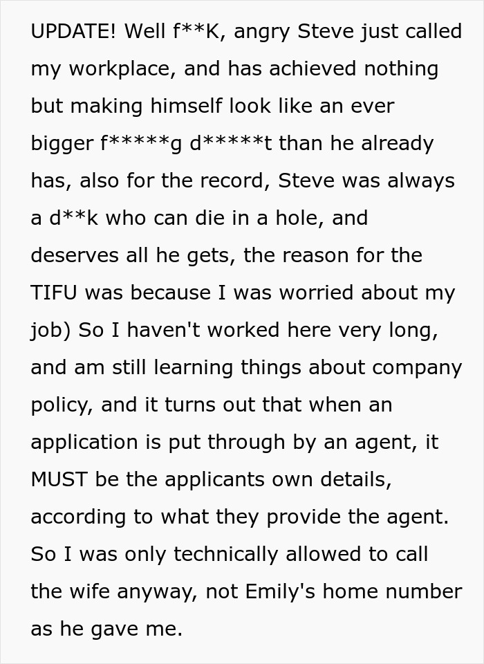 Postagem de texto detalhando um funcionário revela acidentalmente à esposa de um cliente que ele tem uma amante, causando caos no local de trabalho. Postagem de texto detalhando um funcionário revela acidentalmente à esposa de um cliente que ele tem uma amante, causando caos no local de trabalho.