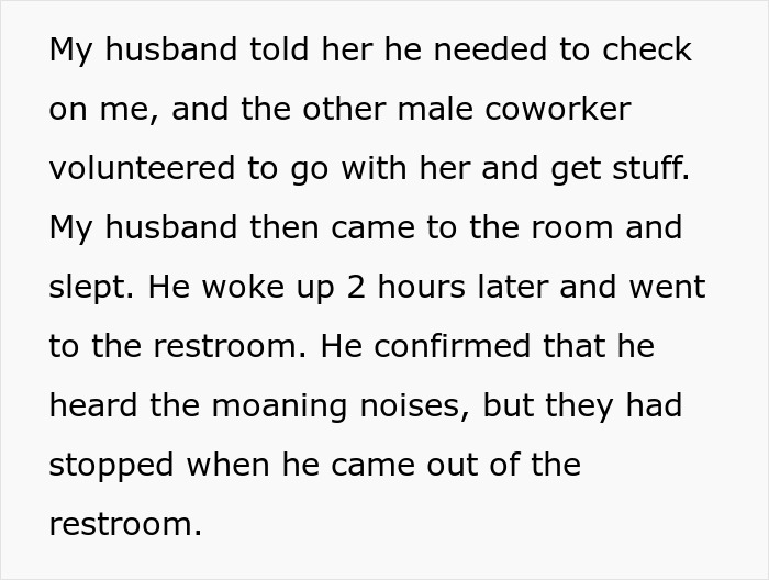 Husband and bestie naked after moaning heard, wife suspects something happened between them in the room.