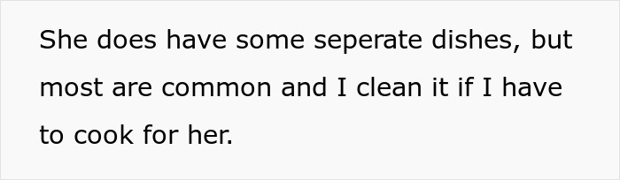 Text showing a conversation about vegan teen cooking meat and cleaning separate dishes to avoid wasting food.