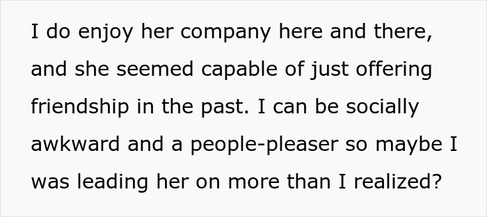 Text excerpt from a woman reflecting on friendship and awkwardness while trying to make a friend fall in love with her.