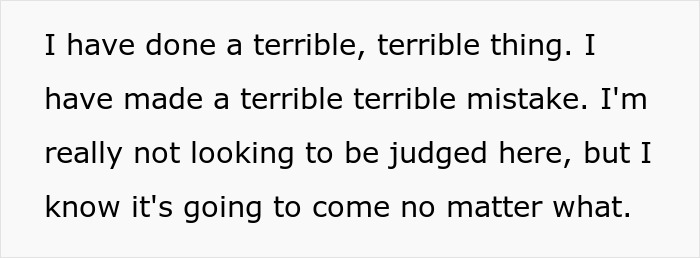 Text excerpt showing a confession about making a terrible mistake, related to man cheating on GF with her sister. Text excerpt showing a confession about making a terrible mistake, related to man cheating on GF with her sister.