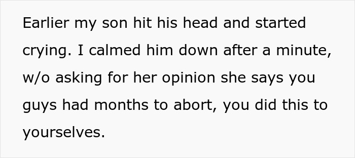 Text excerpt about a baby crying after hitting his head, relating to a sil baby rude relationship context.