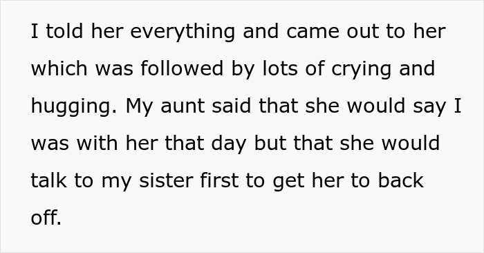 Text excerpt showing a guy coming out to his aunt after his sister catches him with his secret boyfriend.