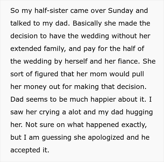Bride discovering why dad cut off his family, regretful after inviting them to the wedding, sharing emotional family reconciliation.