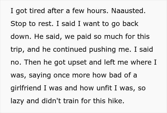 Pessoa que descreve ter sido abandonada pela parceira durante uma atividade ao ar livre, destacando homens que abandonam as parceiras com frequência.