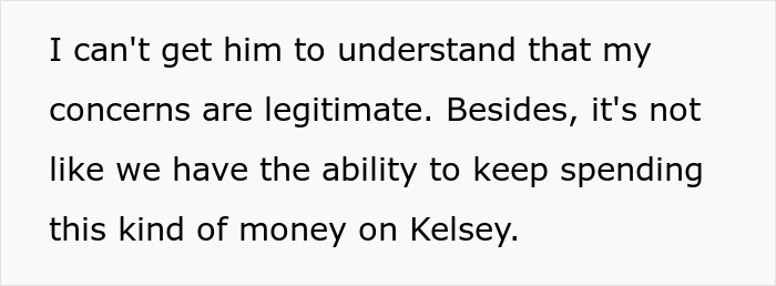 Text showing a woman expressing concerns about financial spending related to caring for a pregnant coworker.