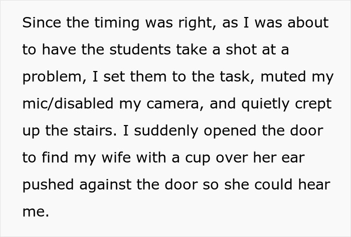 Text excerpt describing a toxic wife humiliating her teacher husband during a Zoom class as he mutes mic and camera.