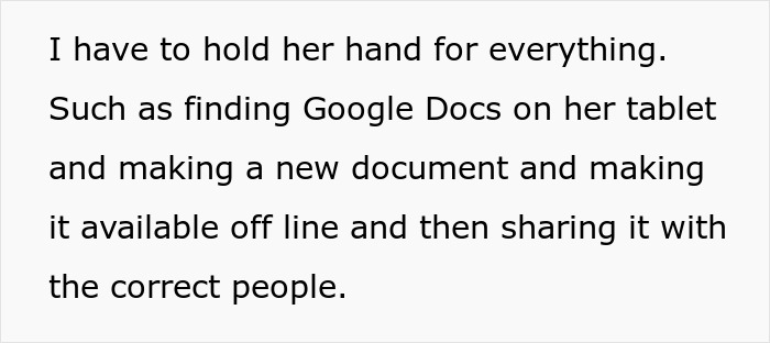 Text about a mom managing work, family, and relationship drama while supporting her child with technology tasks.