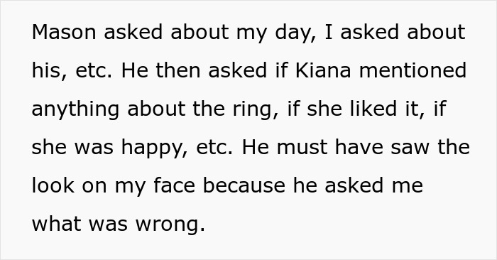 Text excerpt describing a conversation revealing a cheater hiding a one night stand and a friend threatening exposure.