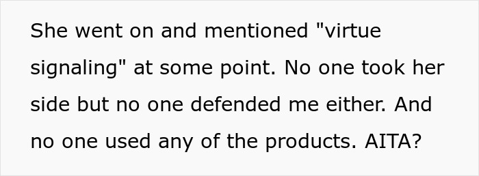 Text message about virtue signaling causing drama after man stashes Midol and tampons for guests in bathroom.