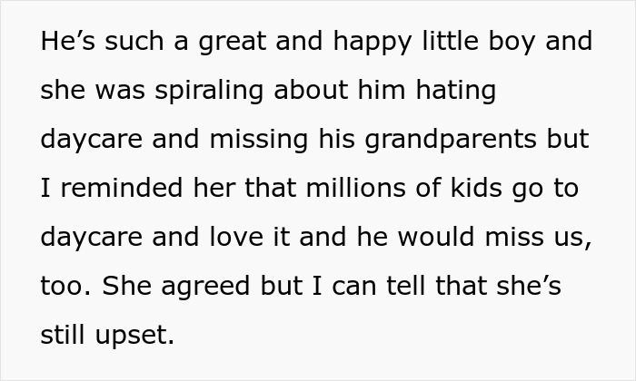 Text about toddler missing grandparents and daycare, highlighting family tensions and young family struggles with grandparents.