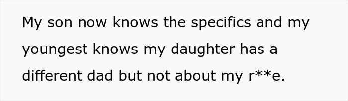 Text excerpt discussing family secrets and DNA testing related to a MIL secretly testing grandkid’s DNA.