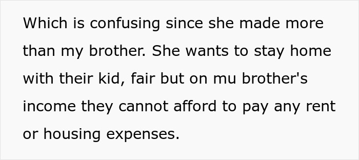 Text snippet discussing family conflict over financial support from grandma as wife wants to be a stay-at-home mom.