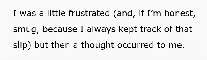 Text excerpt with a frustrated tone about keeping track, related to office bully and theft exposure story.
