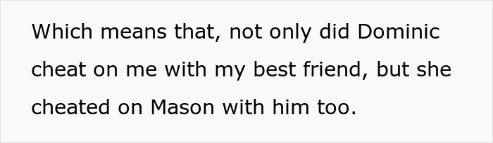 Text excerpt revealing a cheater hiding a one night stand from boyfriend and a friend threatening to expose her secret.