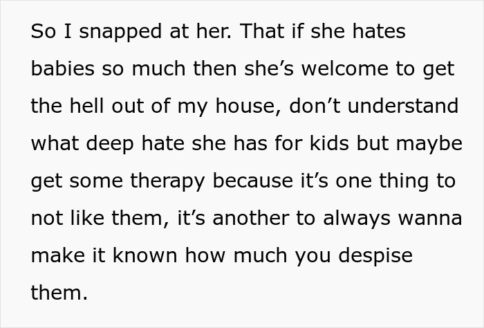 Text excerpt discussing a rude relationship involving a baby, addressing deep dislike and conflict in the situation.