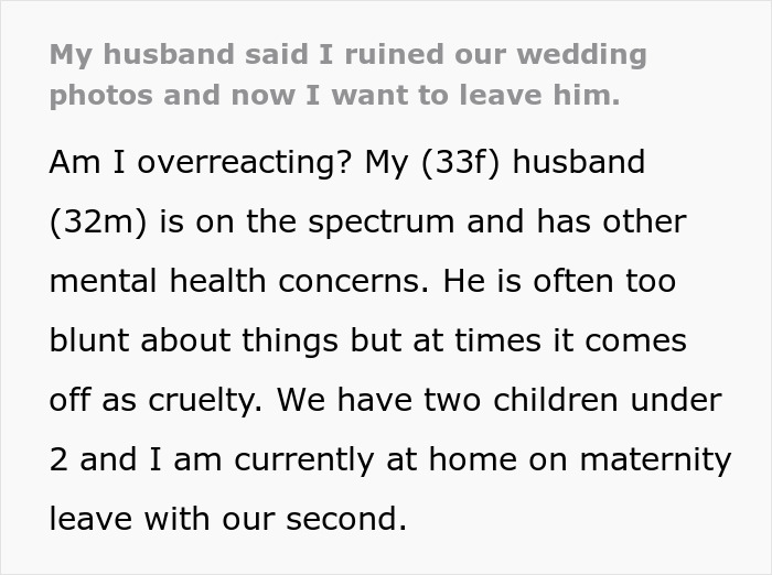 Woman shares how husband&rsquo;s mental health struggles push her to the edge after wedding photo conflict, contemplating quitting.