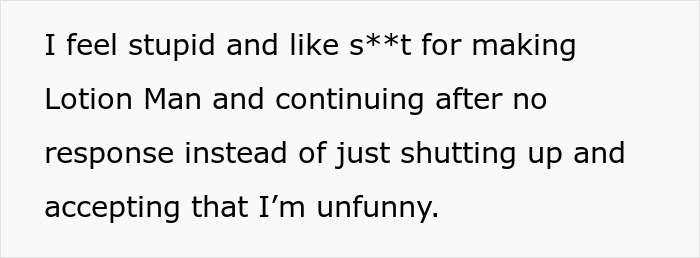 Text of a woman's innocent goofy joke revealing her feelings about her husband being a horrible, cheating jerk.