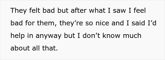 Text excerpt discussing feelings of sympathy and willingness to help, related to grandparents kicking young family out over toddler and medical school conflict.