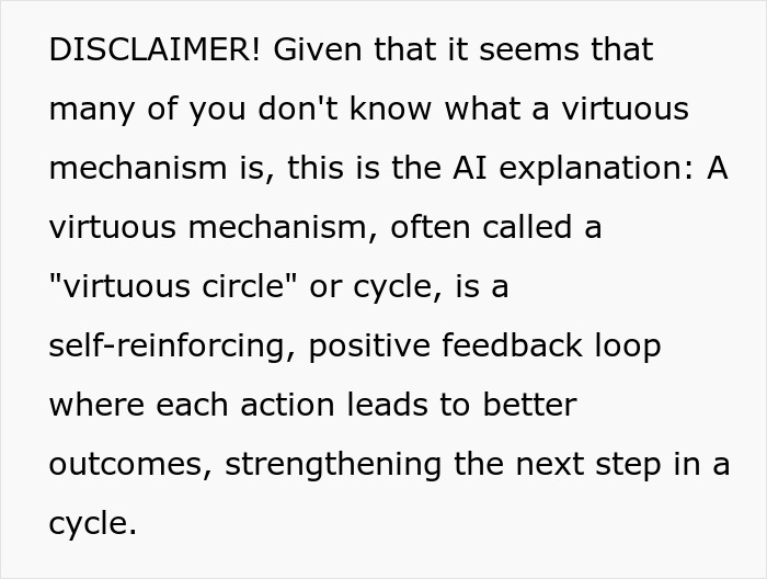 Text explaining the concept of a virtuous mechanism as a positive feedback loop leading to better outcomes in work-life balance.