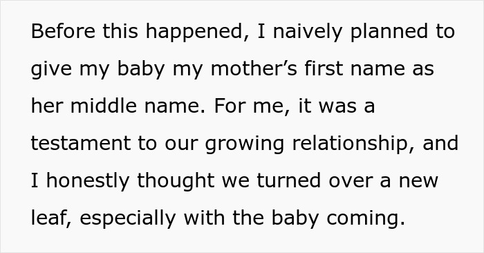 Text excerpt about changing baby name plans and reflecting on relationships while secretly pregnant with baby.
