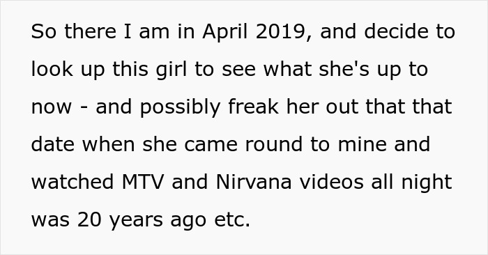 Text excerpt about a guy recalling a teenage ex and discovering she now lives as a man in the US.